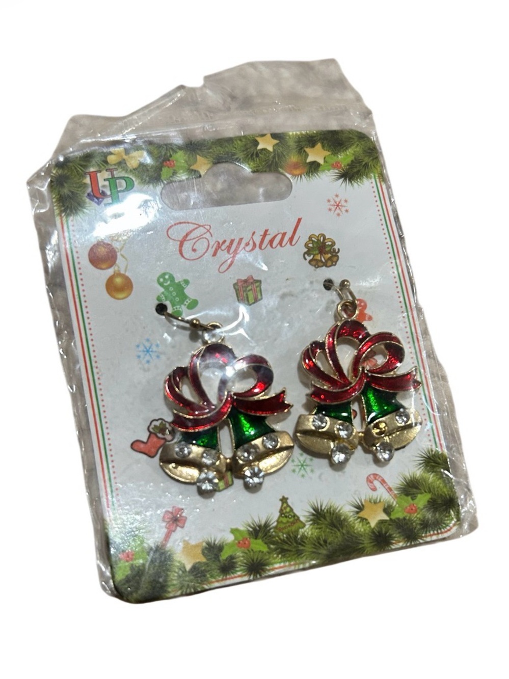 Crystal Red & Green Holiday Bell Earrings